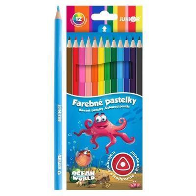 PASTELKY DREVENÉ FAREBNÉ 12ks TROJHRANNÉ OCEAN WORLD JUNIOR