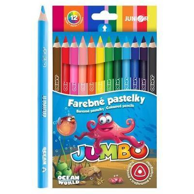 PASTELKY DREVENÉ FAREBNÉ JUMBO 12ks TROJHRANNÉ OCEAN WORLD J