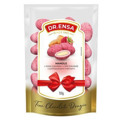MANDLE V BIELEJ ČOKOLÁDE S LYOFILIZOVANÝMI MALINAMI 150g DR.
